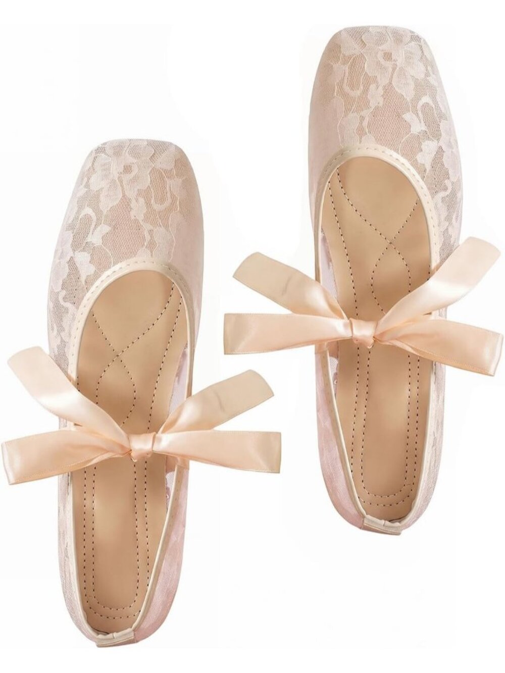 Women's Khaki Polka Dots Mesh Ballet Flats Cute Lace Ballerina Closed Toe Shoes